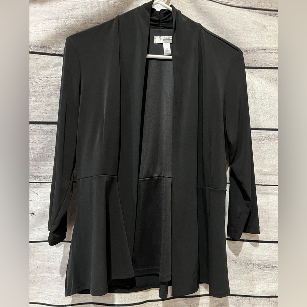 Dressbarn Black Open Front Cardigan Lightweight Jacket Stretch 3/4 Sleeve